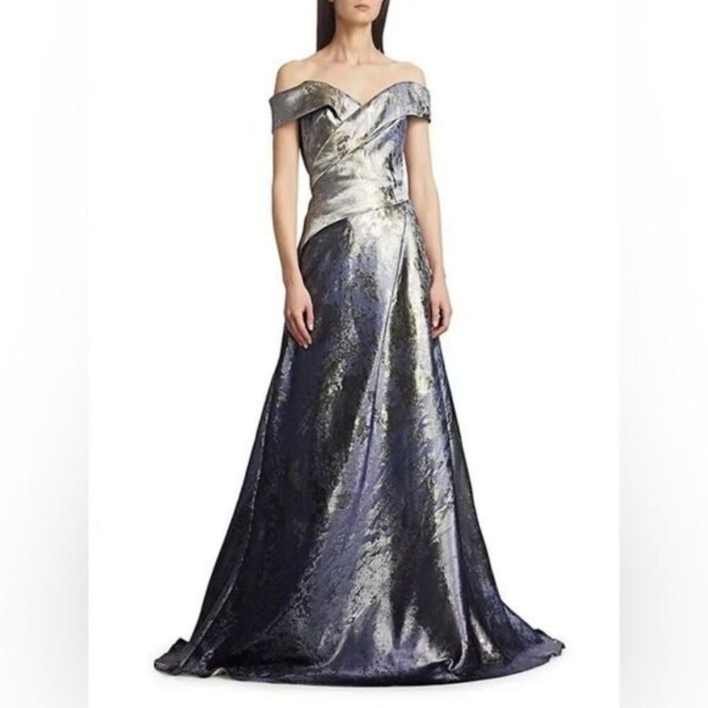 Rene Ruiz Collection Metallic Off-the-Shoulder Gown Size 8